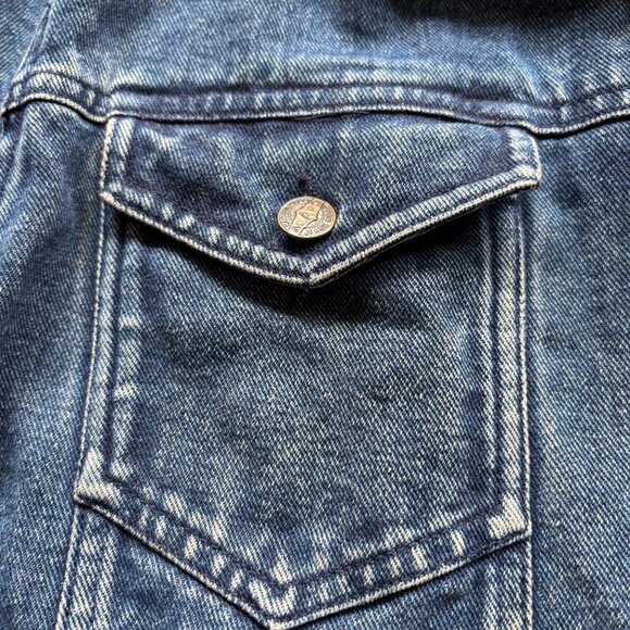 VINTAGE AGAPO DENIM JACKET FUNKY CHIC WITH RIBBON TRIM GROMMET BUTTONS SIZE M - Picture 7 of 10